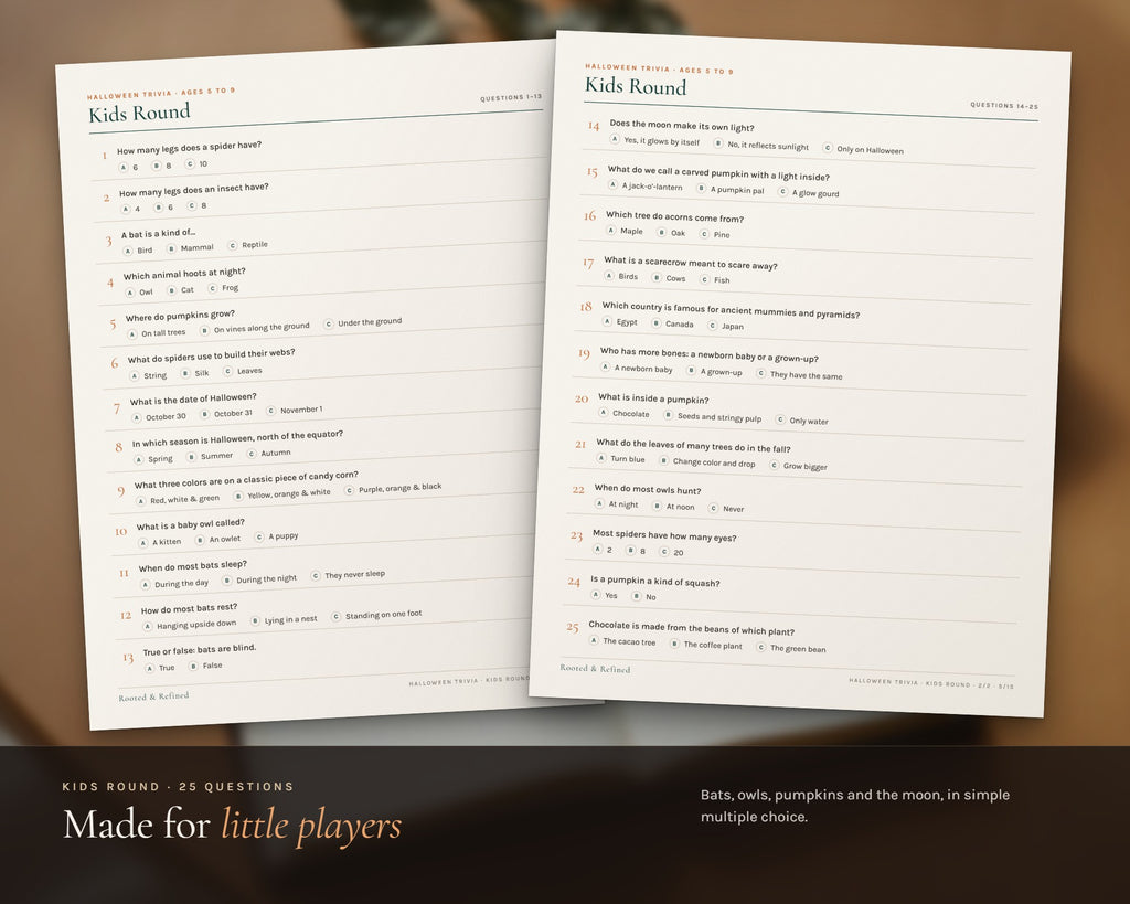 Inside the Halloween Trivia Game printable: sample pages, view 3 of 8