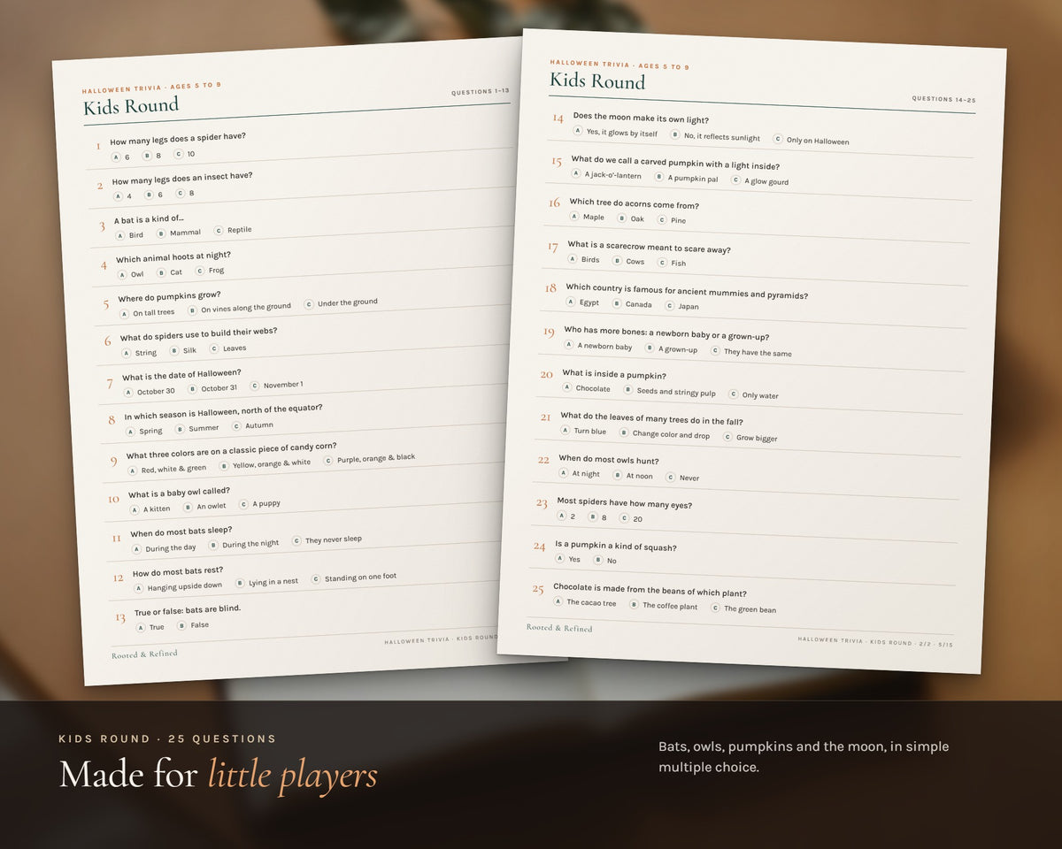 Inside the Halloween Trivia Game printable: sample pages, view 3 of 8
