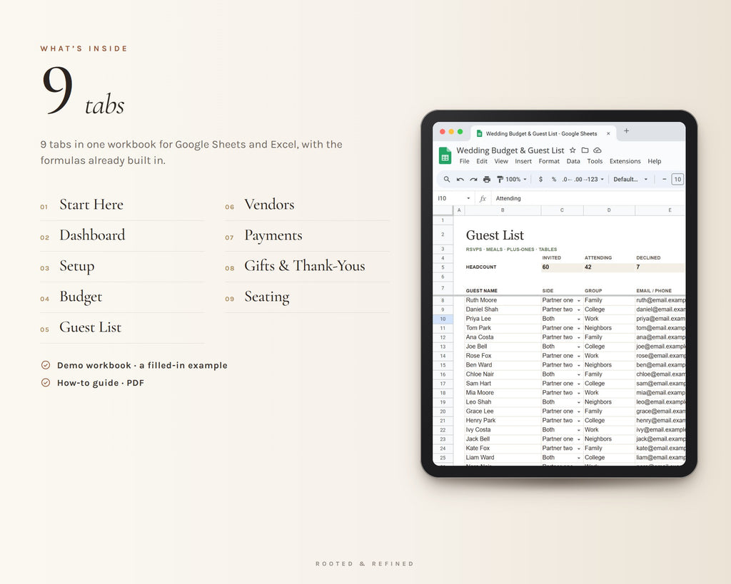 Inside the Wedding Budget Spreadsheet printable: sample pages, view 3 of 8