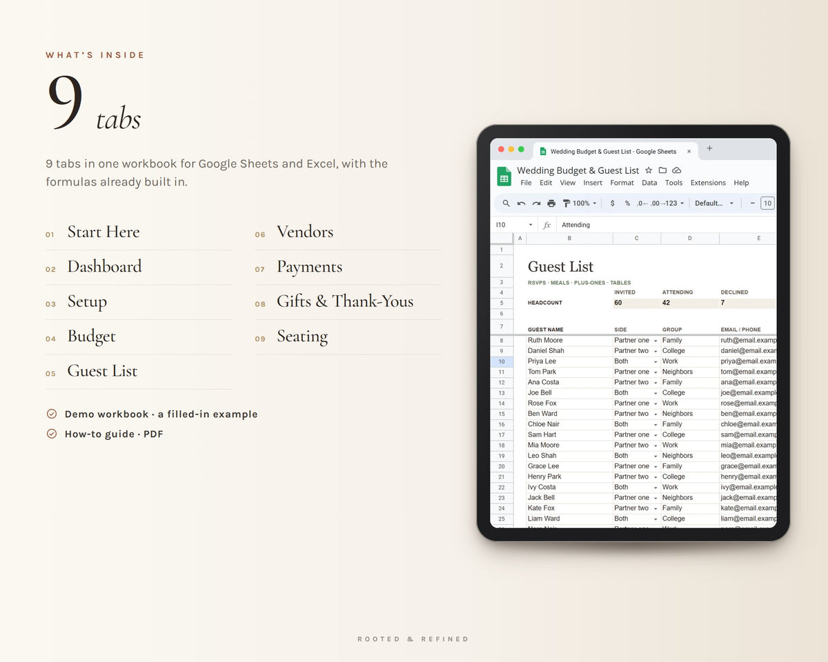 Inside the Wedding Budget Spreadsheet printable: sample pages, view 3 of 8