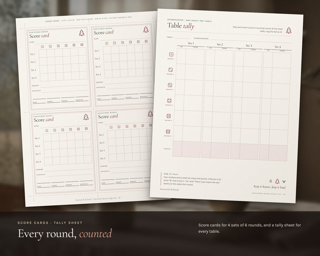 Inside the Christmas Bunco Night Kit printable: sample pages, view 3 of 8