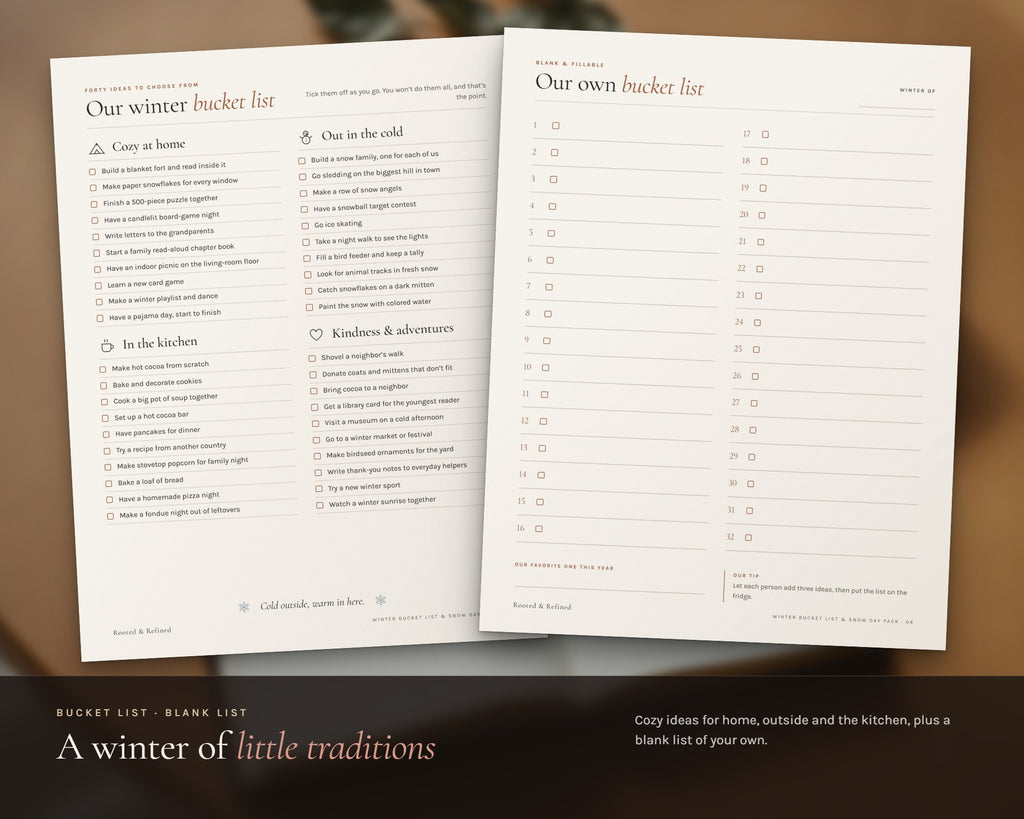 Inside the Winter Bucket List printable: sample pages, view 3 of 8