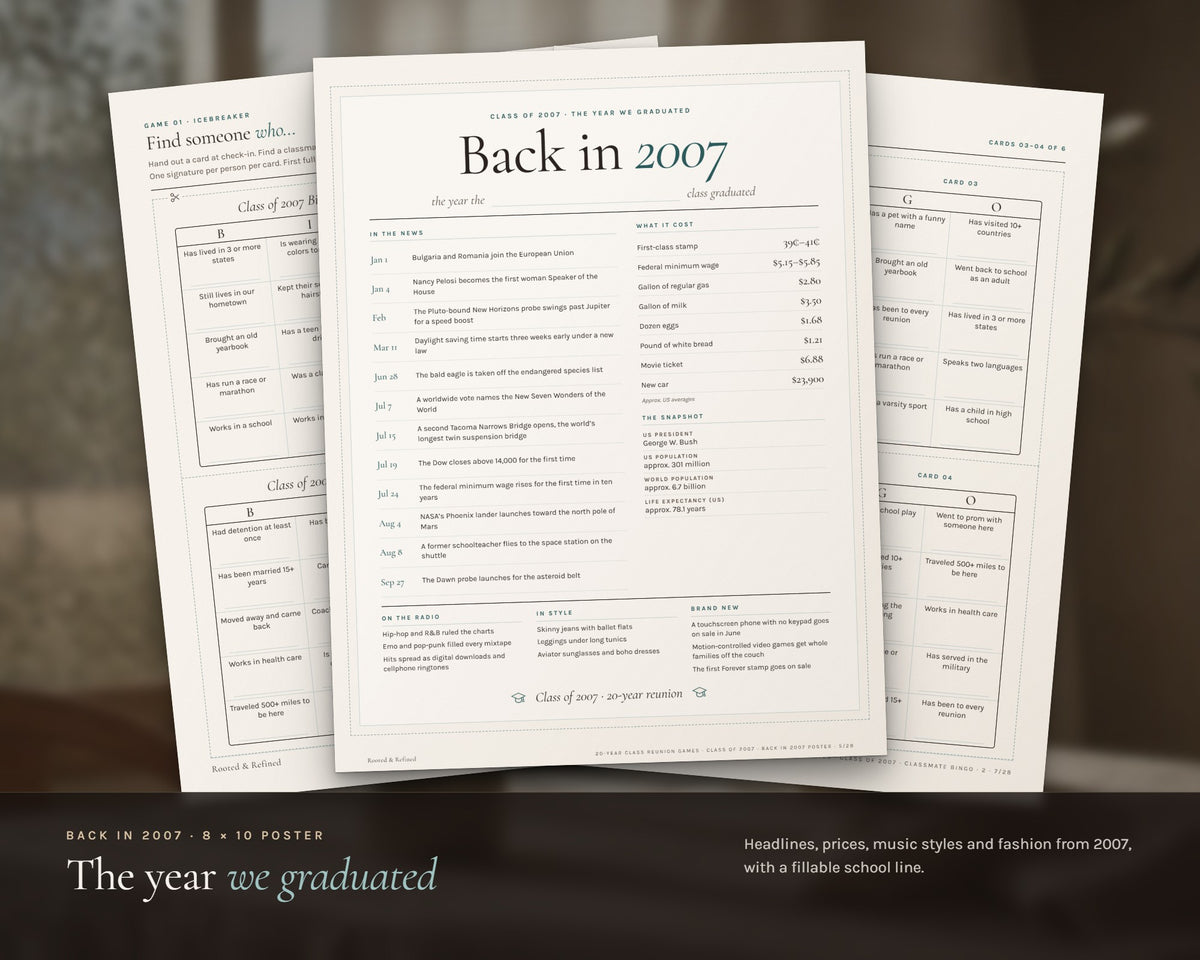 Inside the 20 Year Reunion Games printable: sample pages, view 3 of 8