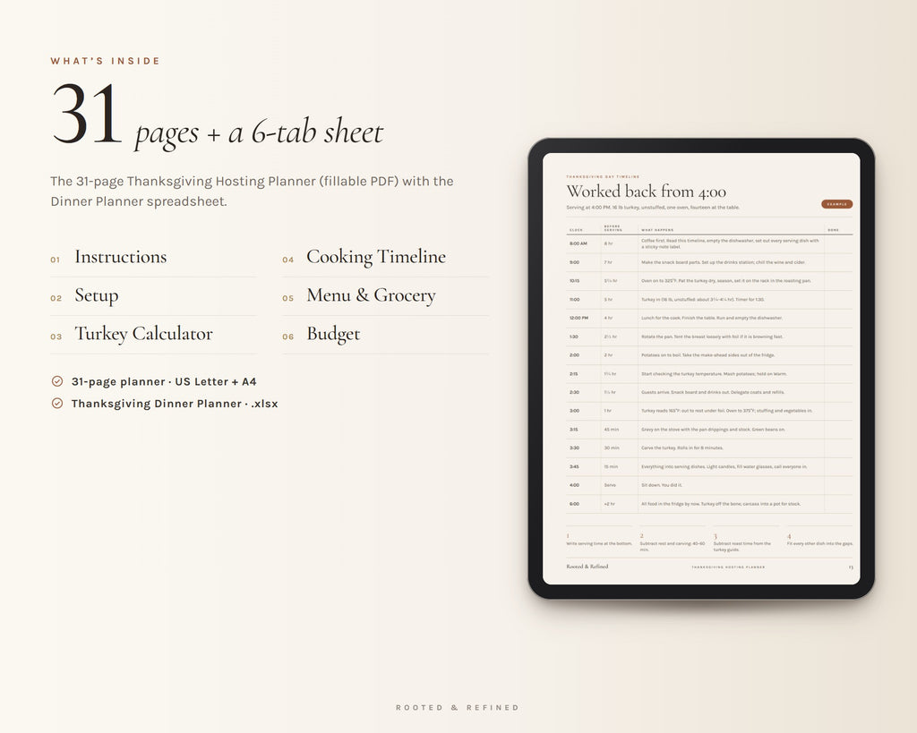 Inside the Thanksgiving Planner and Dinner Spreadsheet printable: sample pages, view 3 of 8