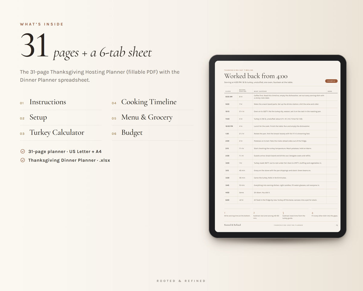 Inside the Thanksgiving Planner and Dinner Spreadsheet printable: sample pages, view 3 of 8