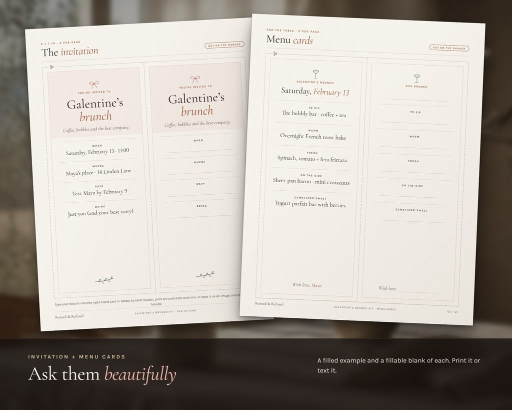 Inside the Galentine's Brunch Kit printable: sample pages, view 3 of 8