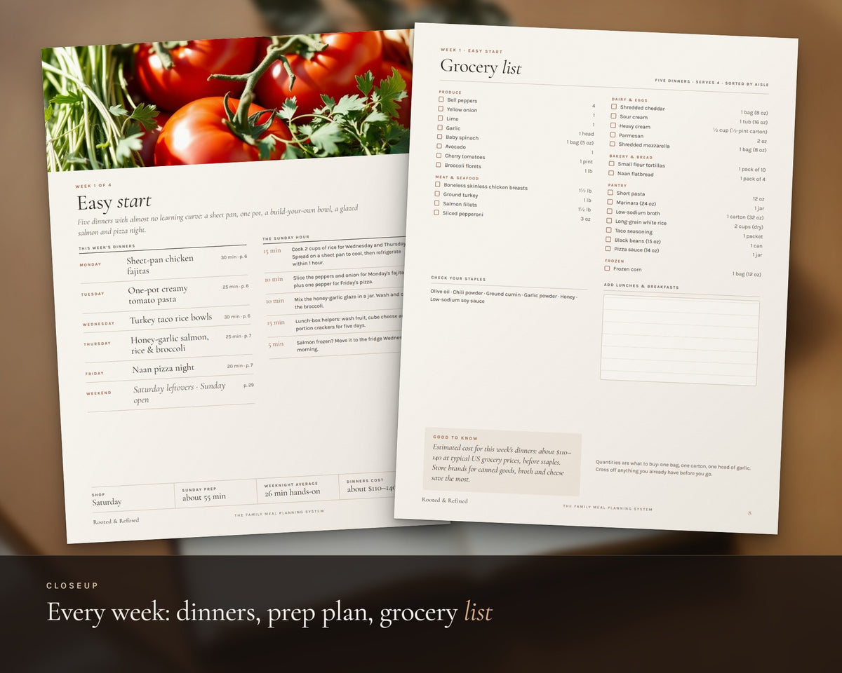 Inside the Family Meal Planner printable: sample pages, view 3 of 8