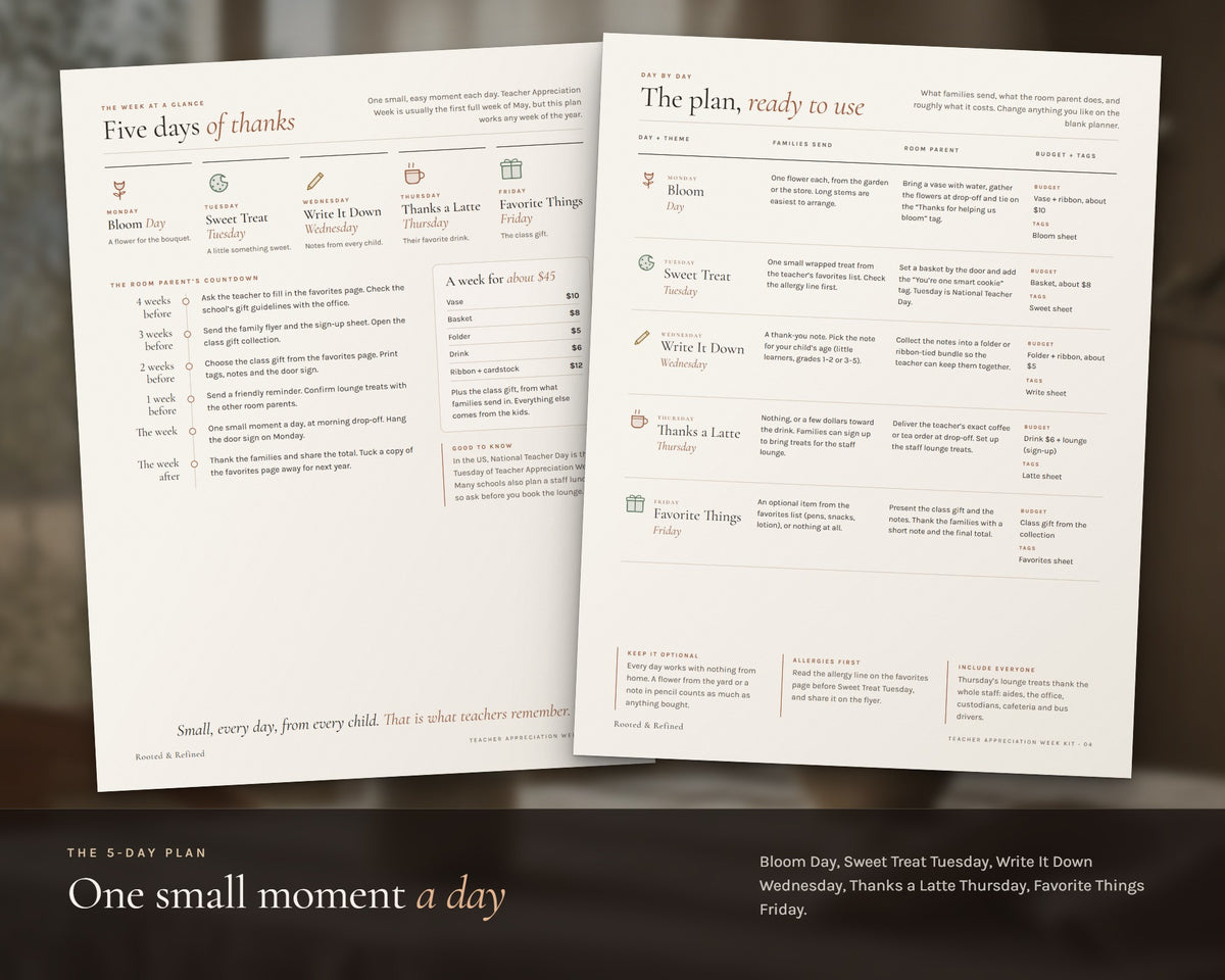 Inside the Teacher Appreciation Week Kit printable: sample pages, view 3 of 8