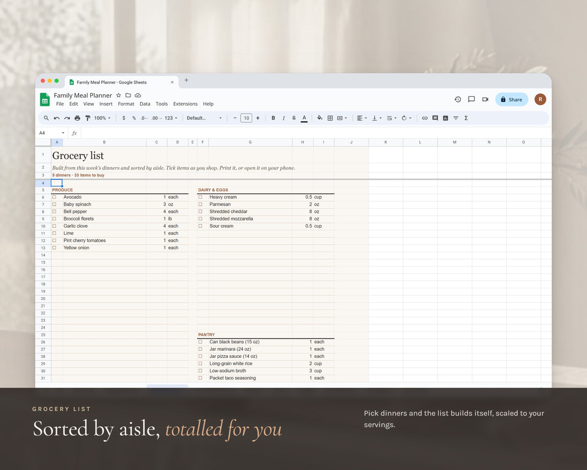 Inside the Meal Planner Google Sheets printable: sample pages, view 3 of 6