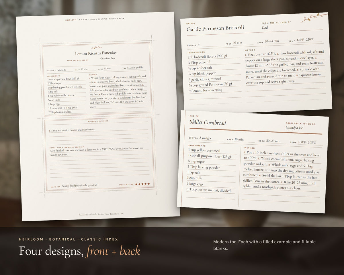 Inside the Recipe Card Templates printable: sample pages, view 3 of 8