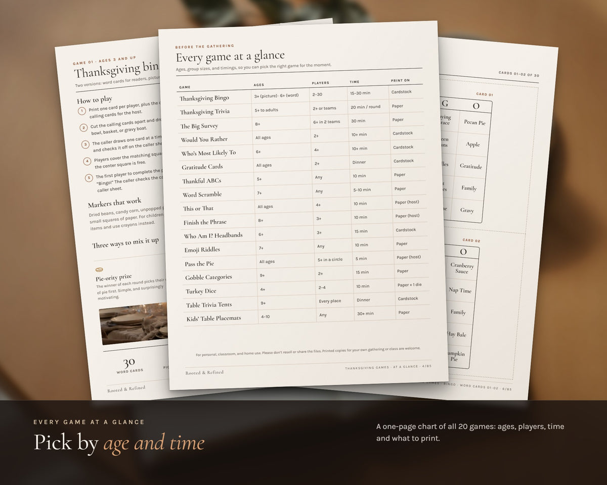Inside the Thanksgiving Games Bundle printable: sample pages, view 3 of 7