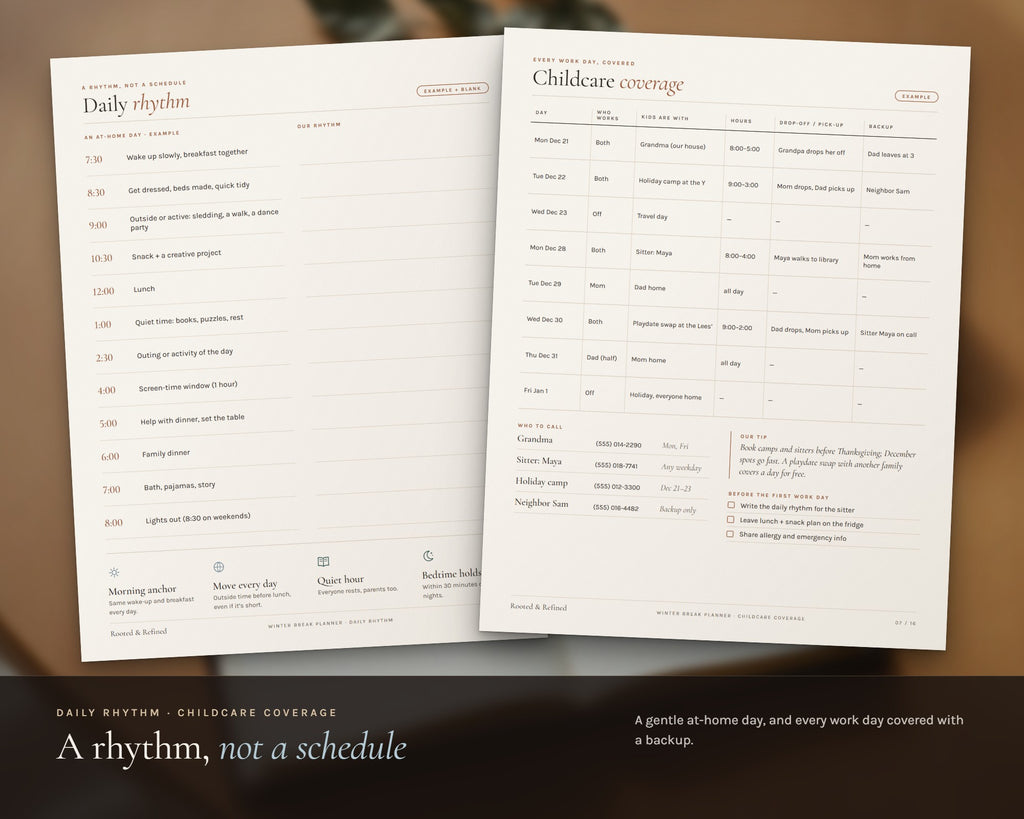 Inside the Winter Break Planner for Parents printable: sample pages, view 4 of 8