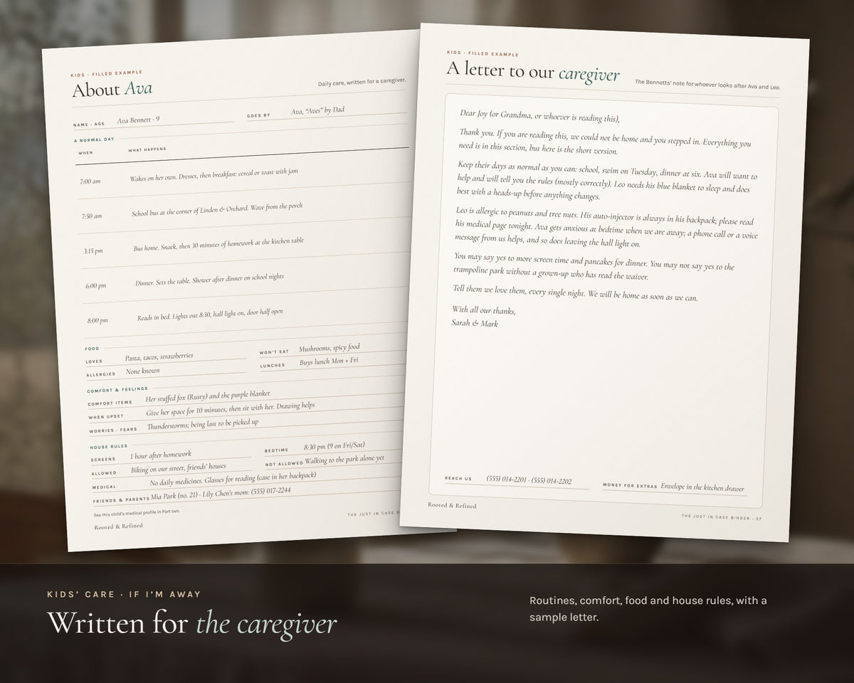 Inside the Emergency Binder printable: sample pages, view 4 of 8