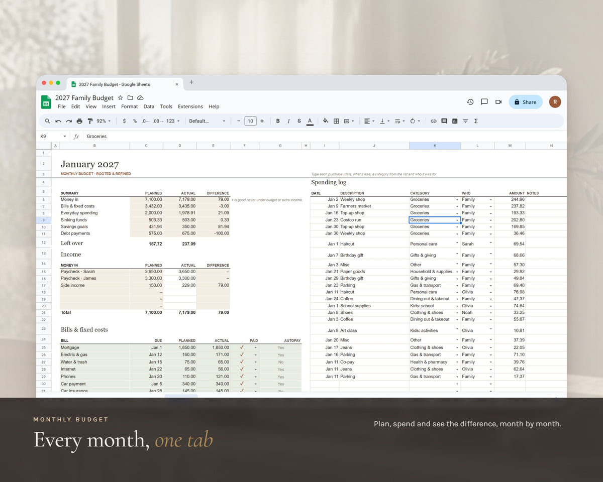 Inside the 2027 Family Budget Spreadsheet printable: sample pages, view 4 of 8