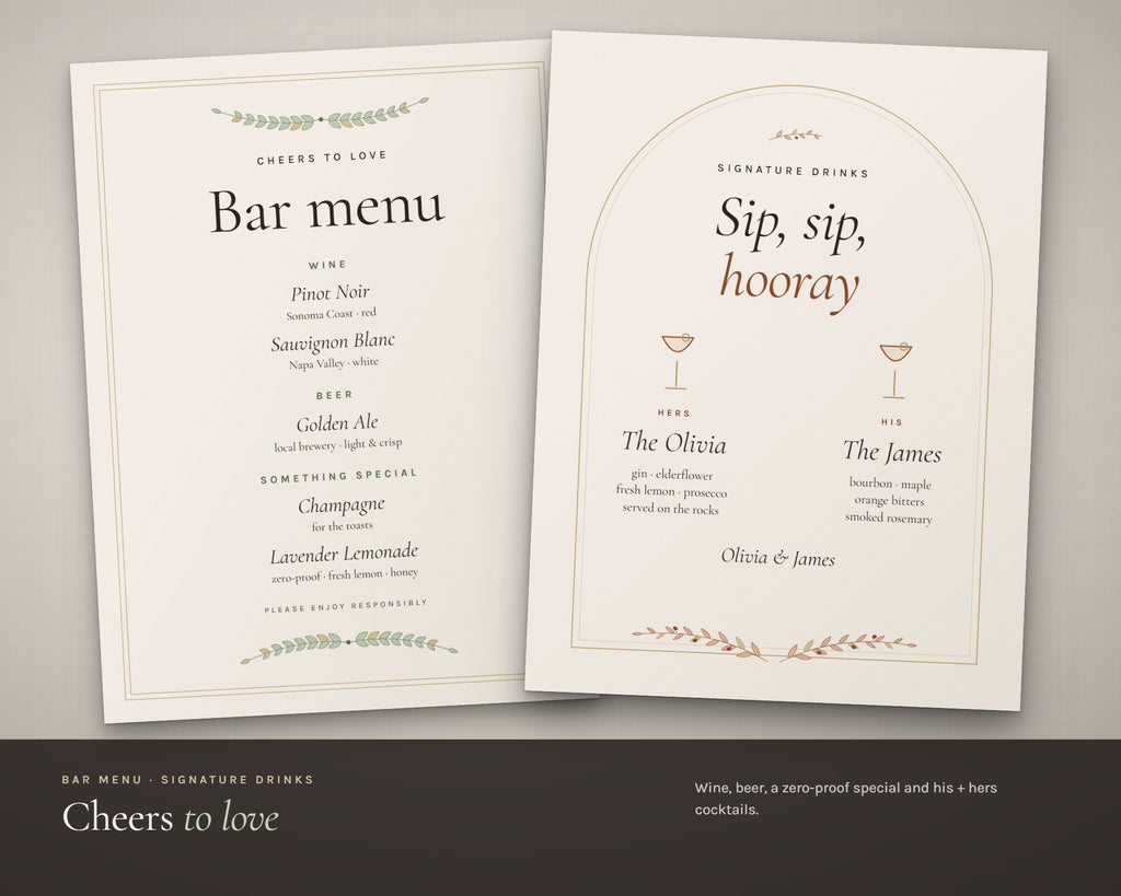 Inside the Wedding Menu Cards printable: sample pages, view 4 of 7