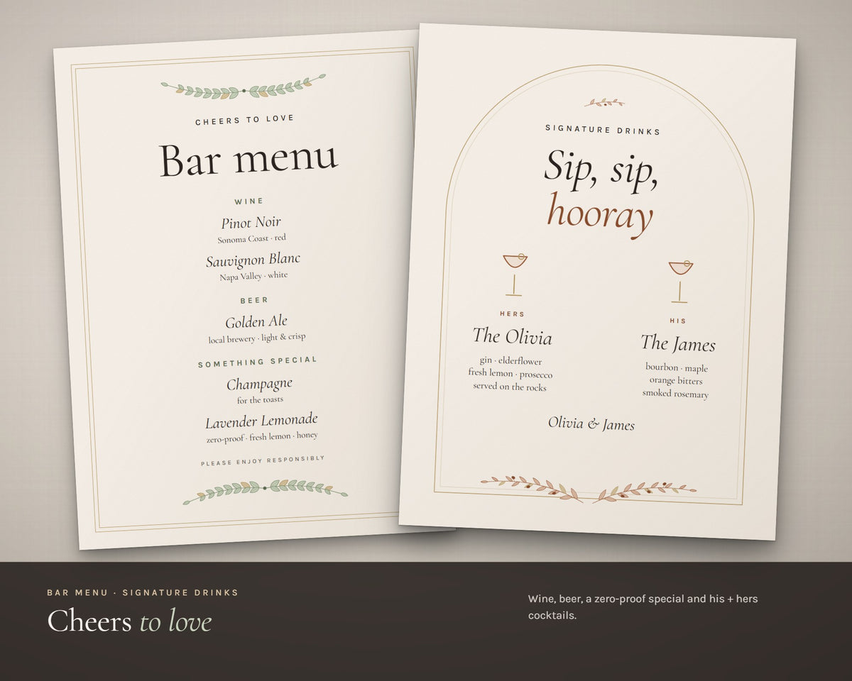 Inside the Wedding Menu Cards printable: sample pages, view 4 of 7