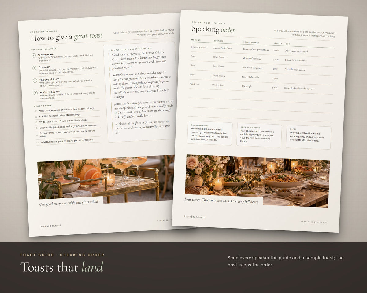 Inside the Rehearsal Dinner Kit printable: sample pages, view 4 of 7