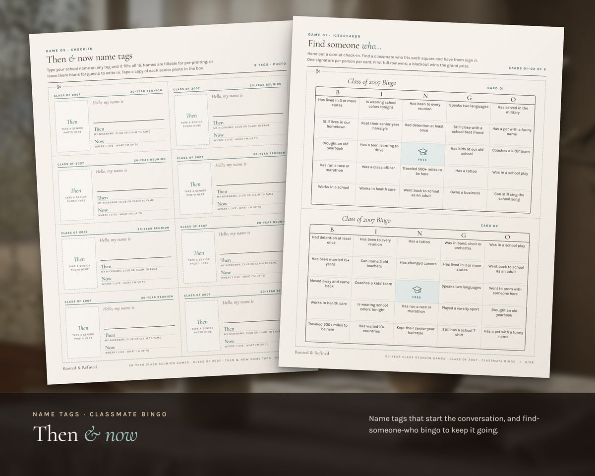 Inside the 20 Year Reunion Games printable: sample pages, view 4 of 8