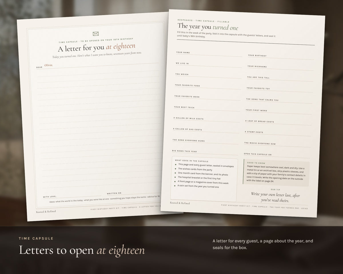 Inside the First Birthday Party Kit printable: sample pages, view 4 of 7