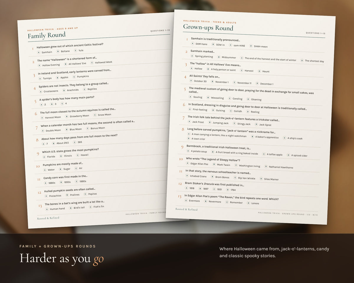 Inside the Halloween Trivia Game printable: sample pages, view 4 of 8