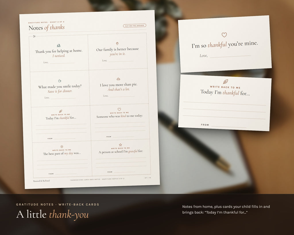 Inside the Thanksgiving Lunch Box Notes for Kids printable: sample pages, view 4 of 8