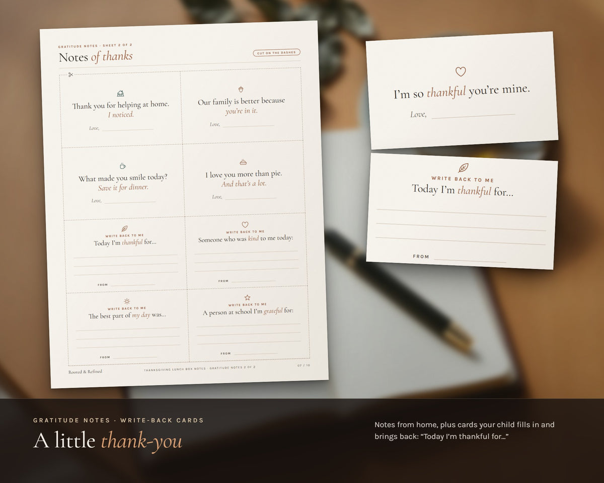 Inside the Thanksgiving Lunch Box Notes for Kids printable: sample pages, view 4 of 8