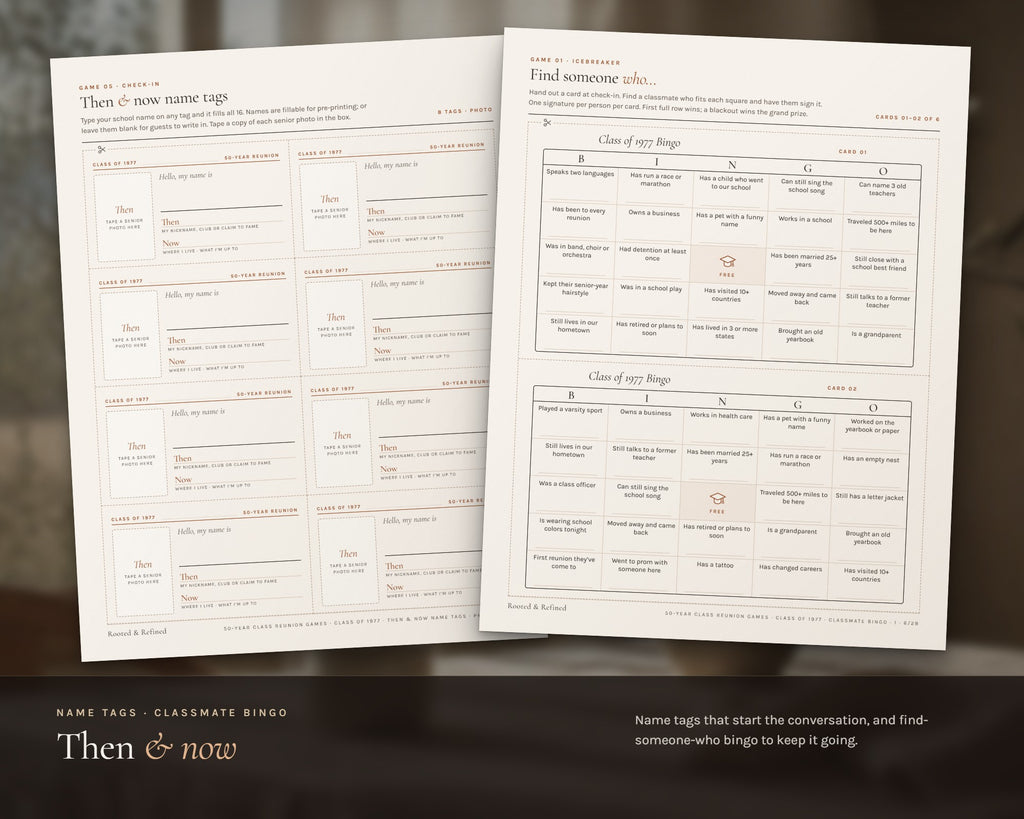 Inside the 50 Year Reunion Games printable: sample pages, view 4 of 8