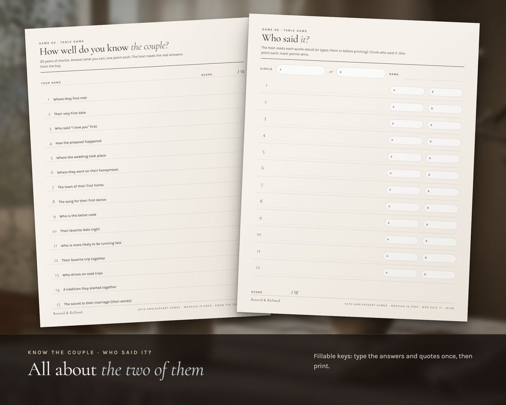 Inside the 25th Anniversary Party Games printable: sample pages, view 4 of 8