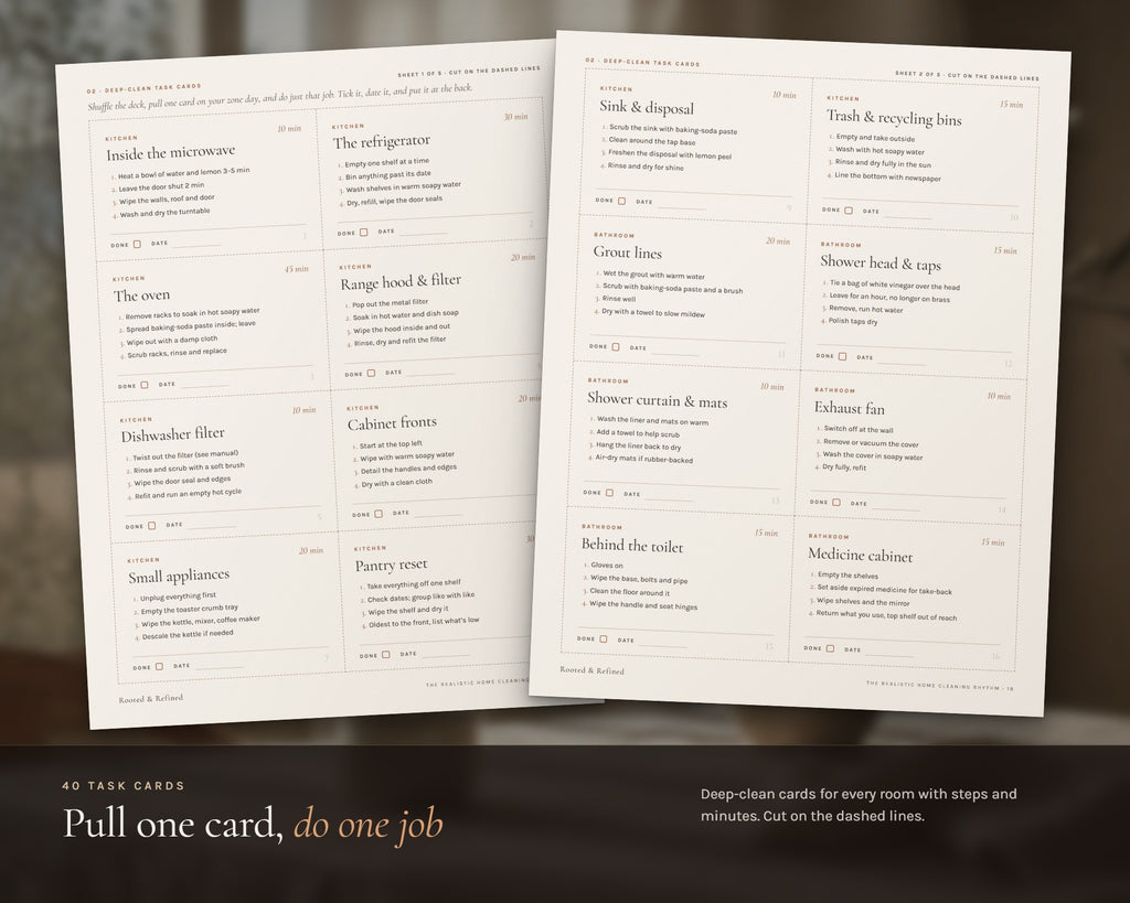 Inside the Realistic Cleaning Rhythm & Schedule printable: sample pages, view 4 of 7