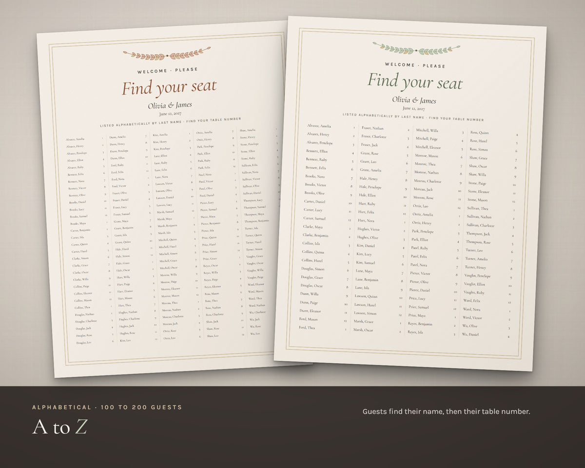 Inside the Wedding Seating Chart printable: sample pages, view 4 of 7