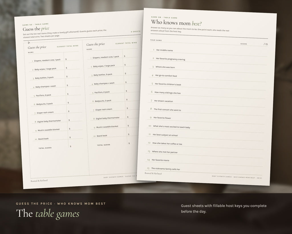 Inside the Baby Shower Games Bundle printable: sample pages, view 4 of 8