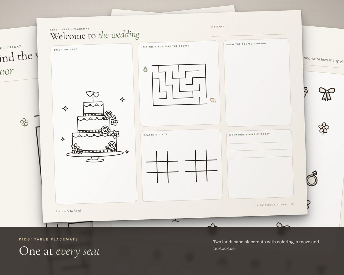Inside the Wedding Activity Book for Kids printable: sample pages, view 4 of 7