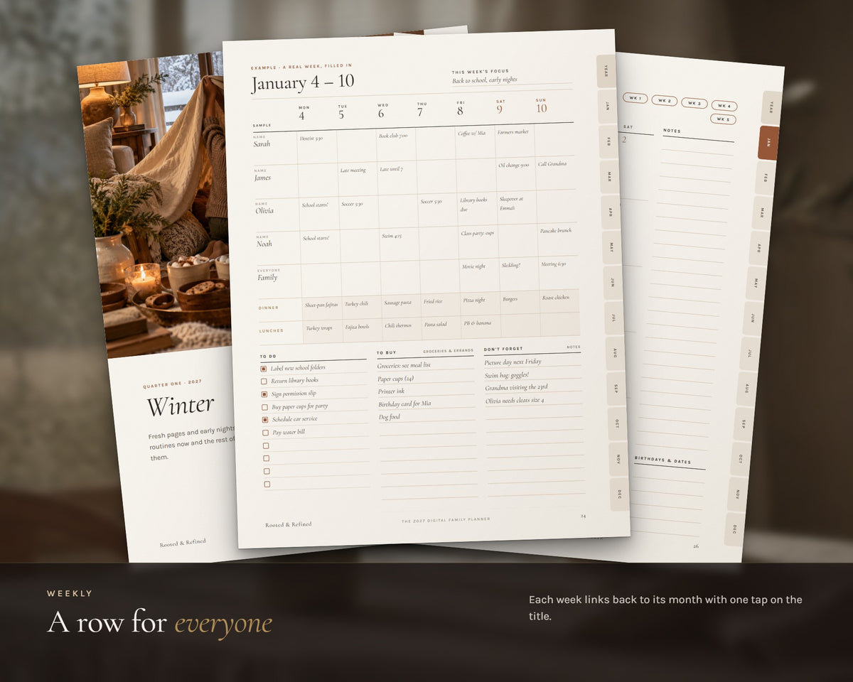 Inside the 2027 Digital Family Planner printable: sample pages, view 4 of 5