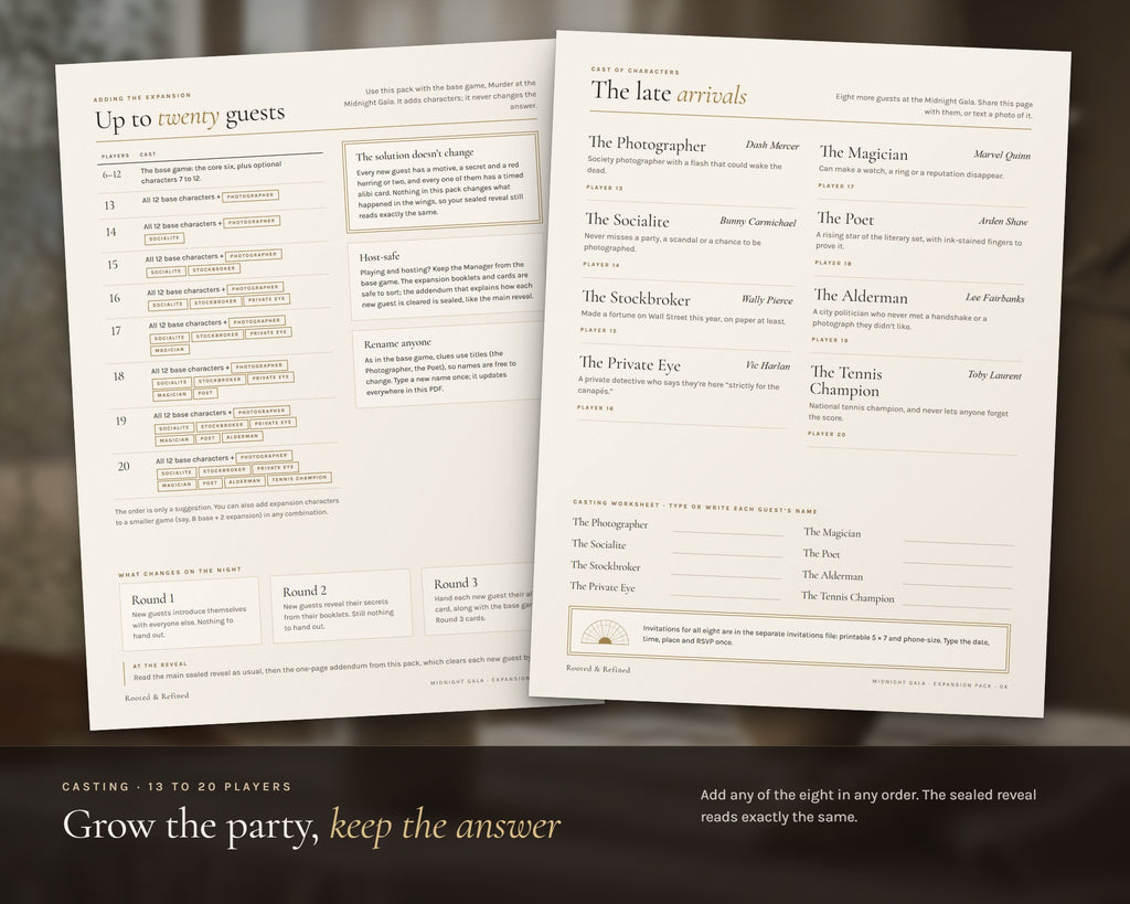 Inside the 1920s Murder Mystery Expansion Pack printable: sample pages, view 4 of 7