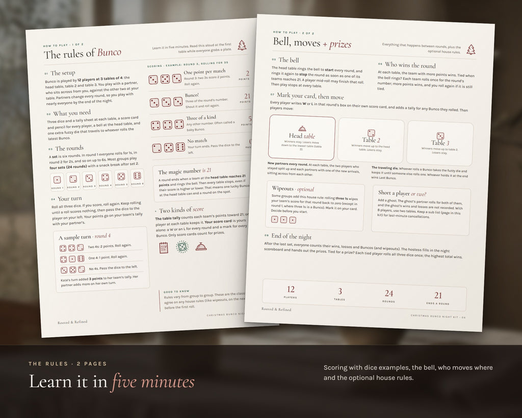 Inside the Christmas Bunco Night Kit printable: sample pages, view 4 of 8