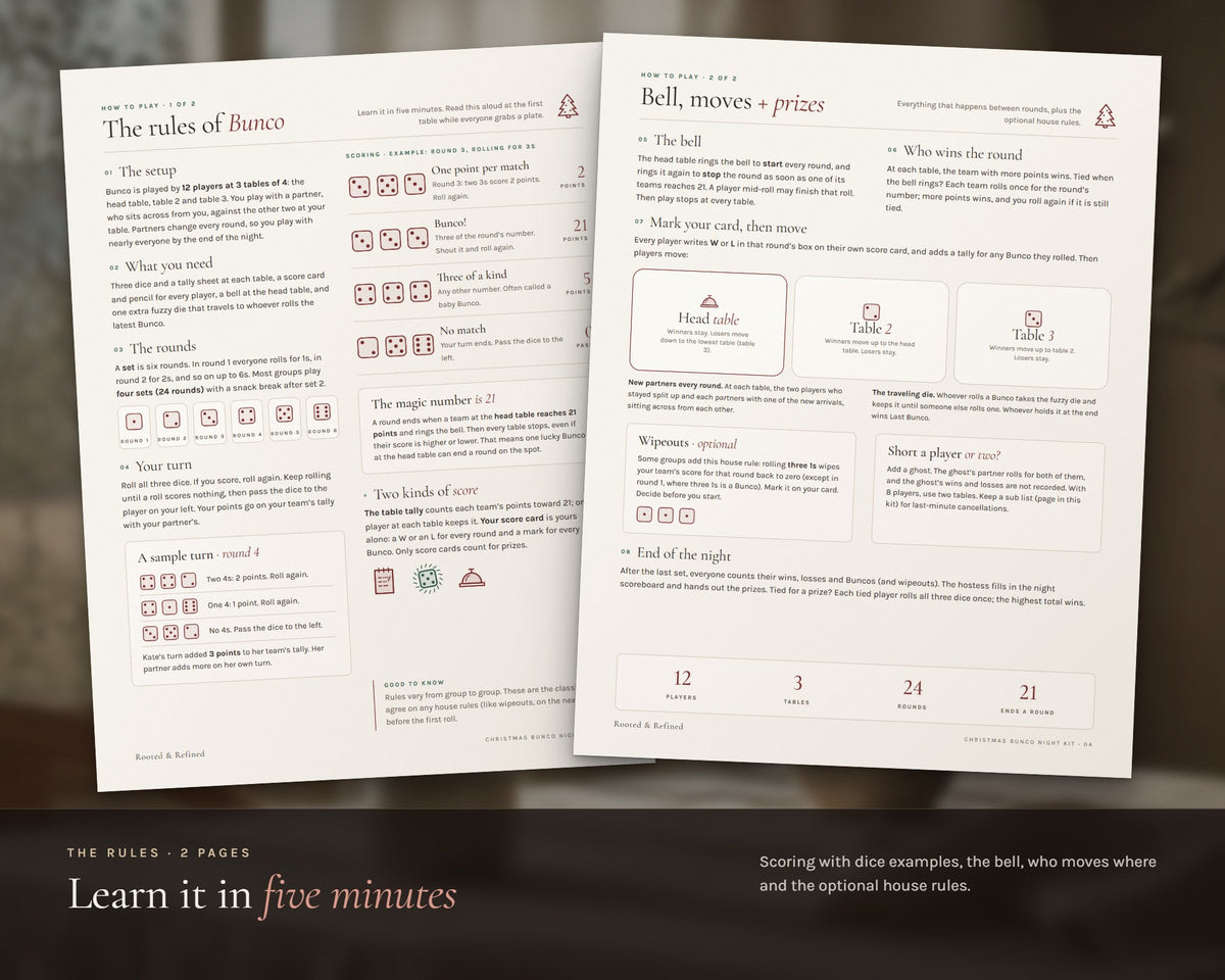 Inside the Christmas Bunco Night Kit printable: sample pages, view 4 of 8