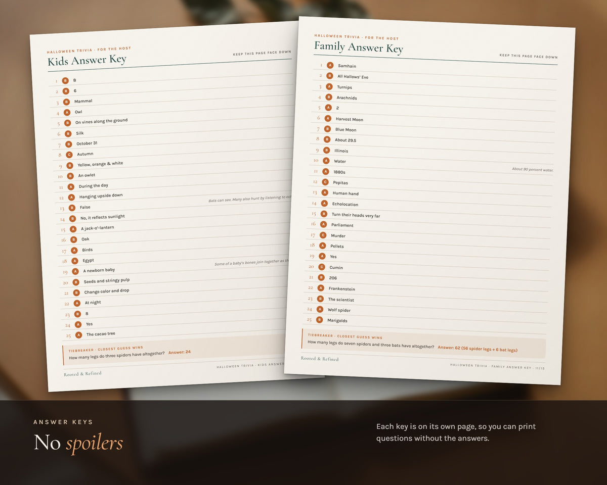 Inside the Halloween Trivia Game printable: sample pages, view 5 of 8