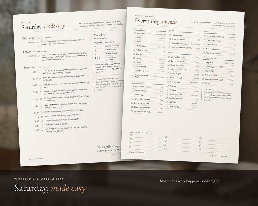 Inside the Fall Dinner Party Planner printable: sample pages, view 5 of 7