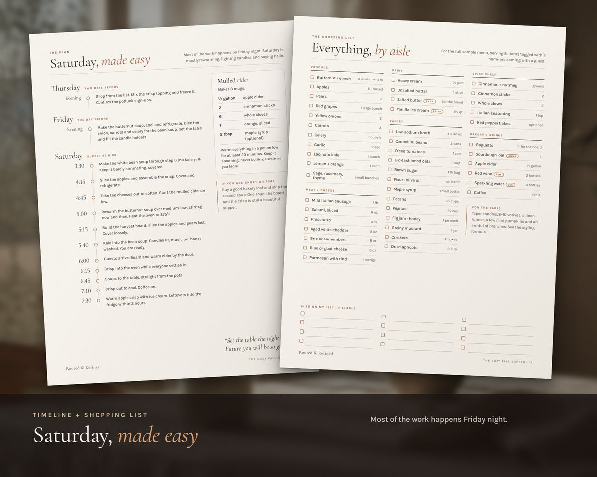 Inside the Fall Dinner Party Planner printable: sample pages, view 5 of 7