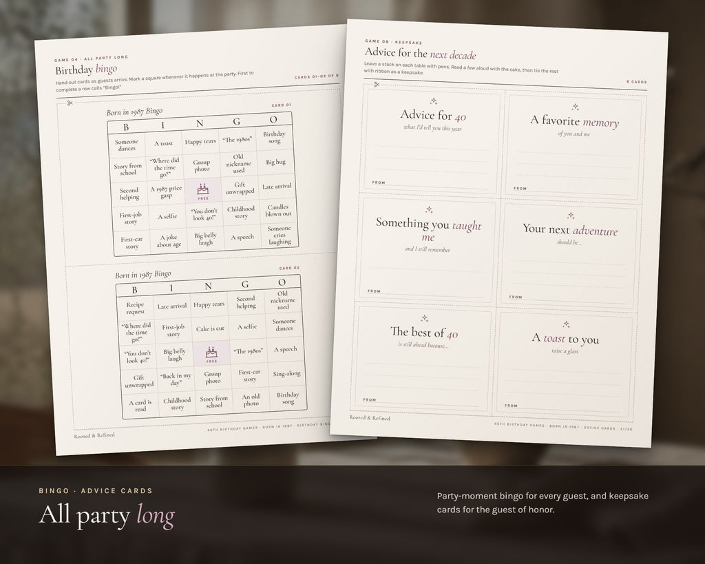 Inside the 40th Birthday Party Games printable: sample pages, view 5 of 8