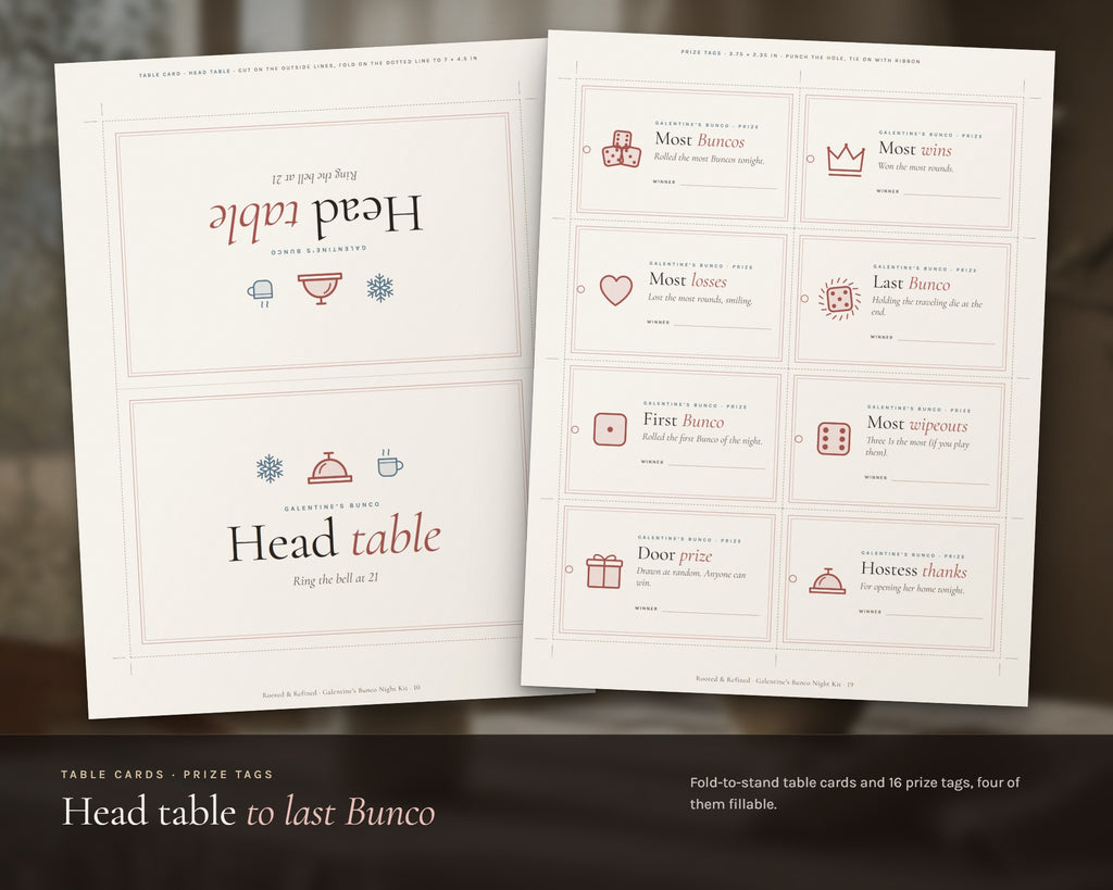 Inside the Galentine's Winter Bunco Night Kit printable: sample pages, view 5 of 8