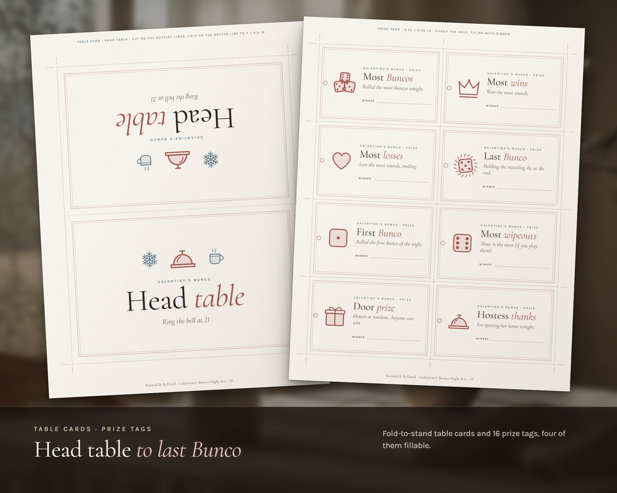 Inside the Galentine's Winter Bunco Night Kit printable: sample pages, view 5 of 8