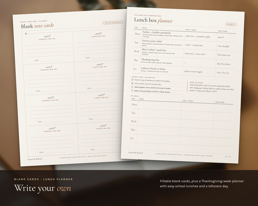 Inside the Thanksgiving Lunch Box Notes for Kids printable: sample pages, view 5 of 8