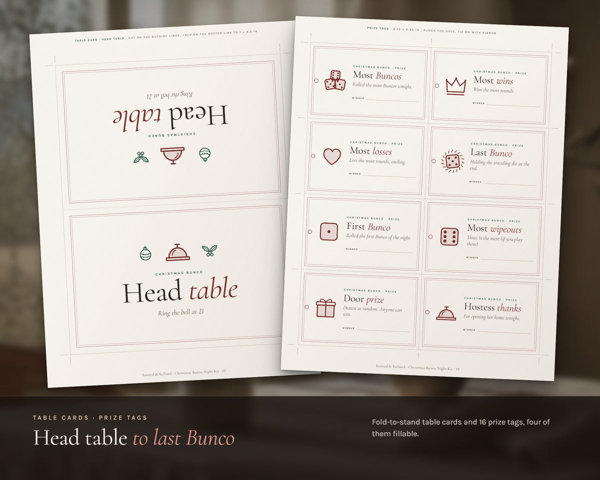 Inside the Christmas Bunco Night Kit printable: sample pages, view 5 of 8