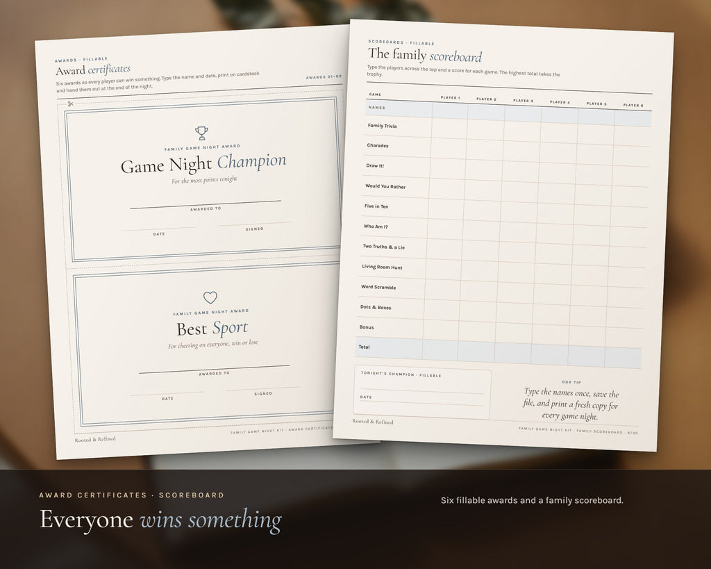 Inside the Family Game Night Kit printable: sample pages, view 5 of 7