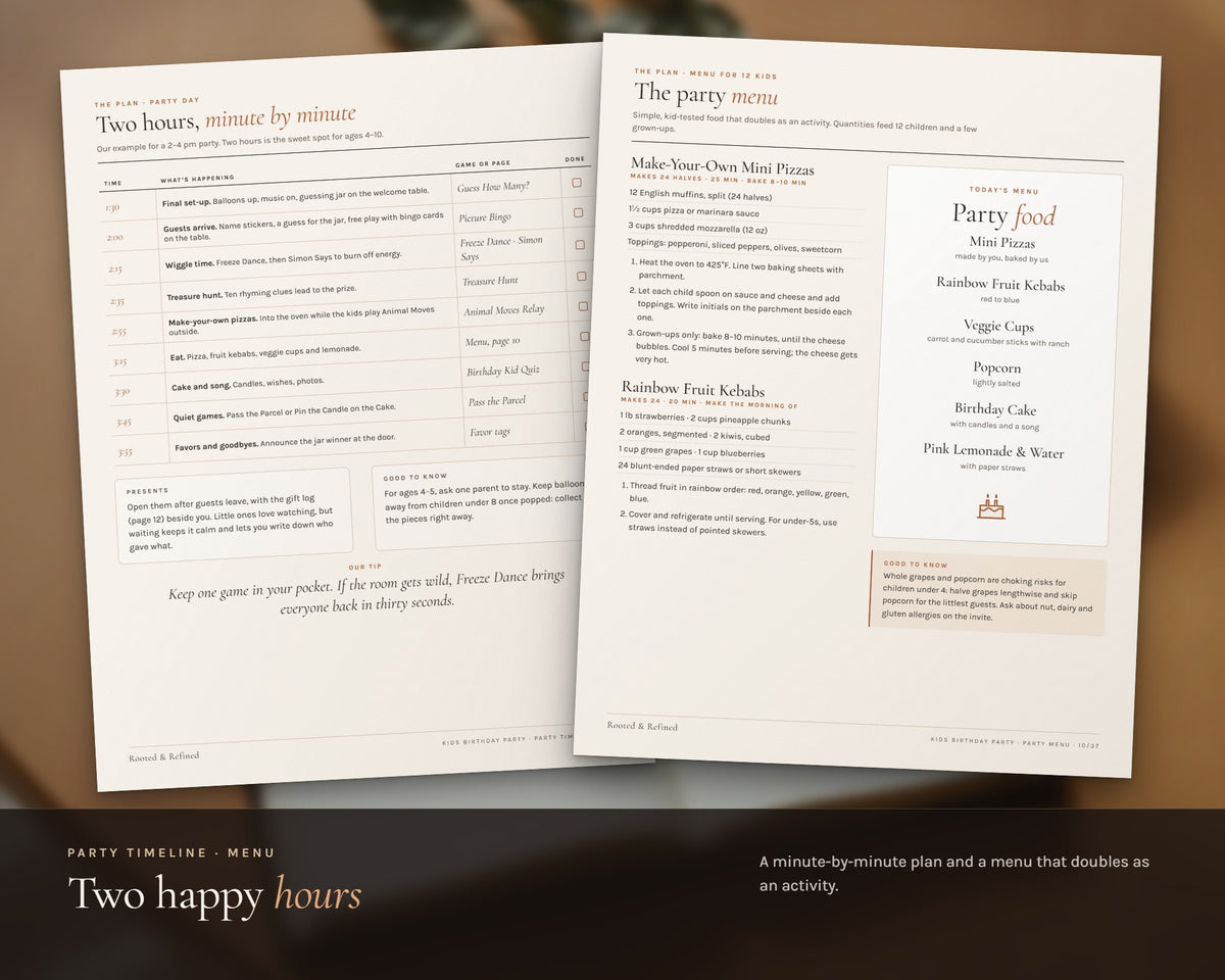 Inside the Kids Birthday Party Games and Planner printable: sample pages, view 5 of 8
