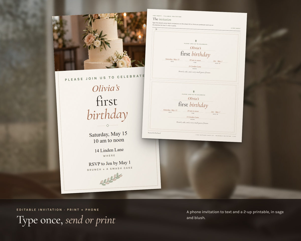 Inside the First Birthday Party Kit printable: sample pages, view 5 of 7