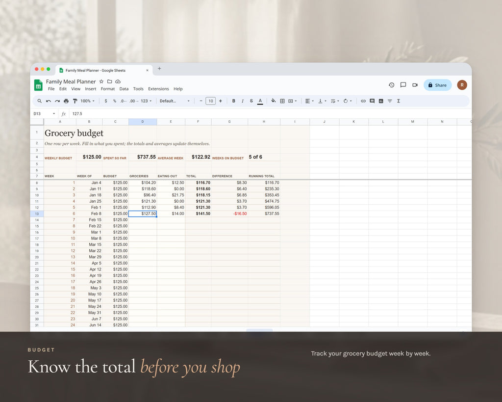 Inside the Meal Planner Google Sheets printable: sample pages, view 5 of 6