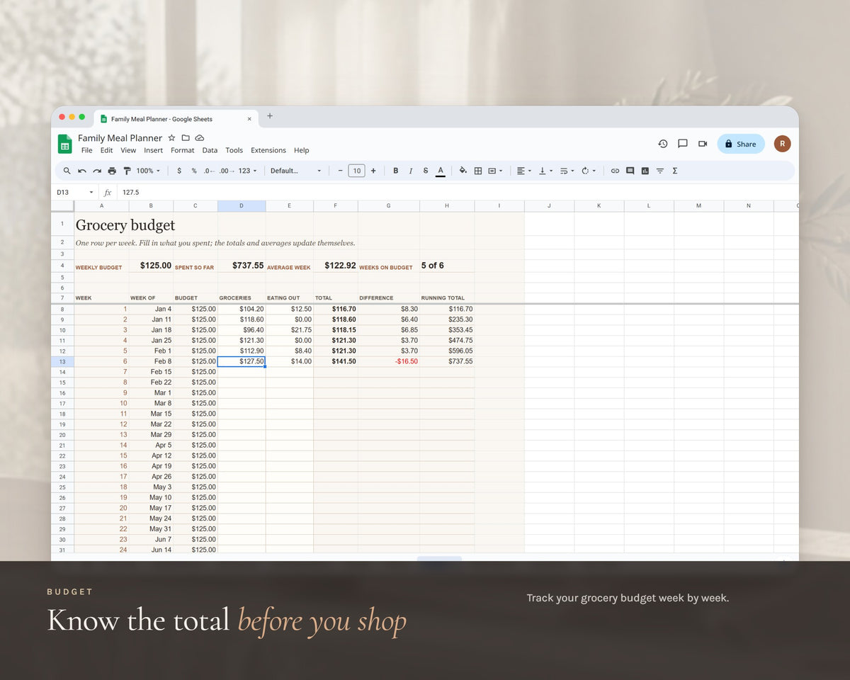 Inside the Meal Planner Google Sheets printable: sample pages, view 5 of 6