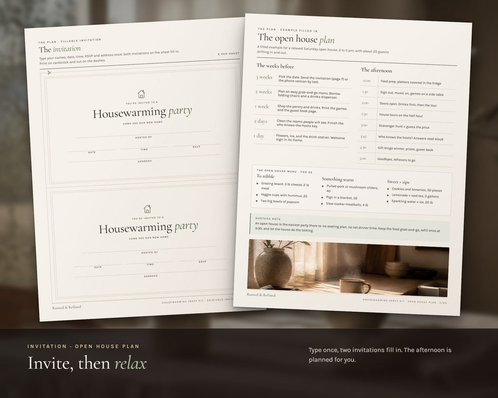Inside the Housewarming Party Kit printable: sample pages, view 5 of 7